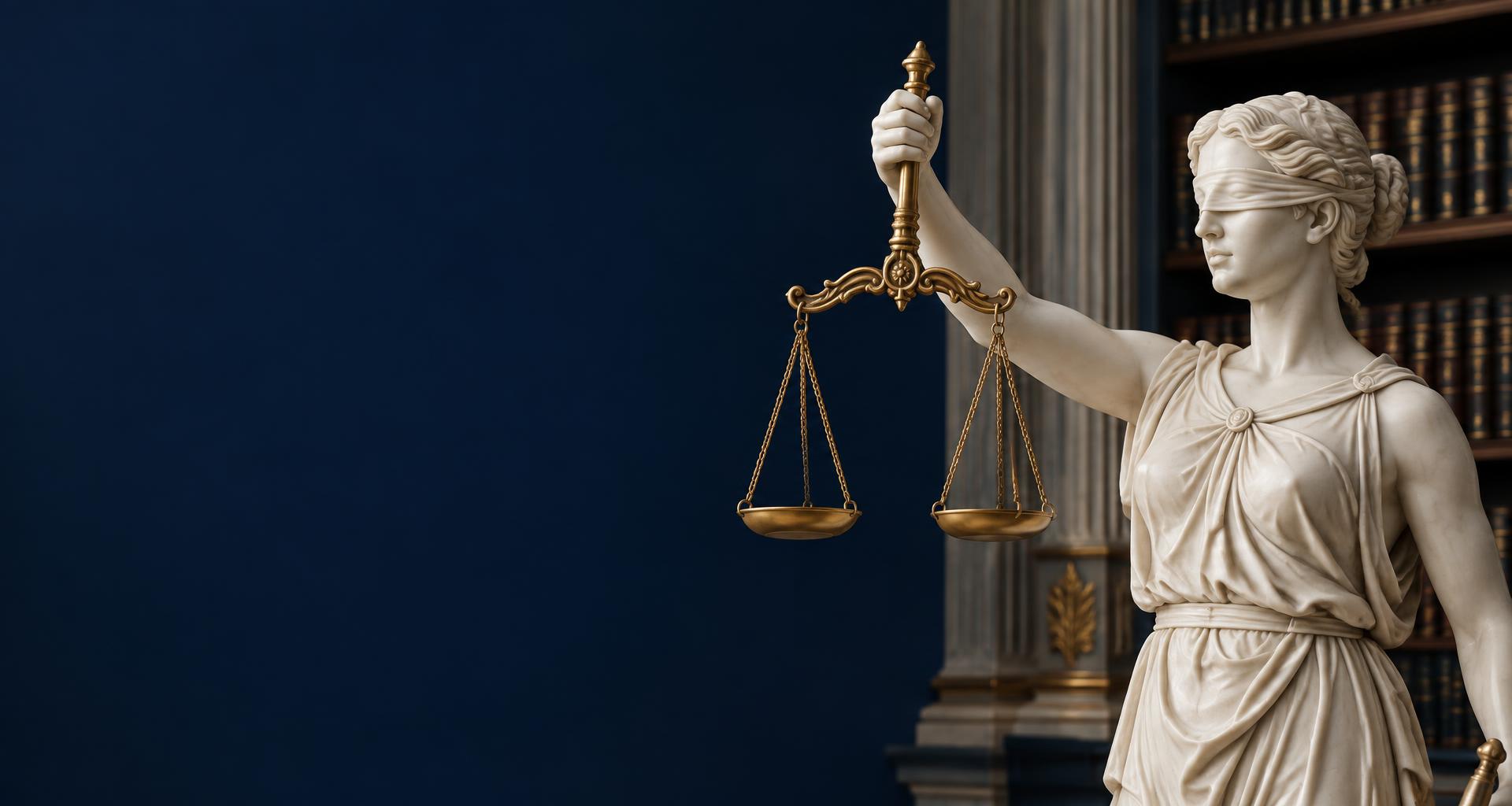 Lady Justice with balanced gold scales